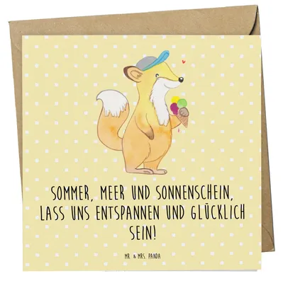 Produktbild von Mr. & Mrs. Panda Grußkarte Sommer Meer Strand - Gelb Pastell - Geschenk, Designs, Strandurlaub, Sommerferien, faltkarte, Inspiration, anlasskarte, Urlaub Am, Klappkarte