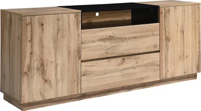Produktbild von Kommode mit 2 Schränken, 2 Schubladen und 1 Fach - Natur und Schwarz - CEMILINA