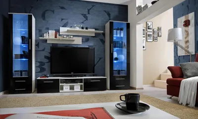 Obrázok produktu pre Biela obývacia stena Obývacia izba Nábytok TV stolík Sideboard Moderný dizajn Interiér