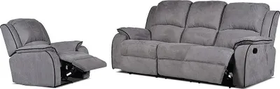 Produktbild von HERNANI 3-Sitzer Sofa und Sessel mit Relaxfunktion aus Mikrofaser - Grau