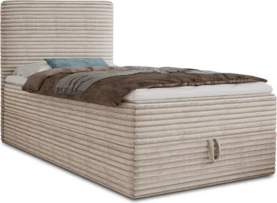 Produktbild von Boxspringbett Mollo Mini mit Bettkasten und Matratzentopper - Einzelbett mit Bonell-Matratze und Topper, Polsterbett in weichem Cordstoff, Bett, Schlafzimmer (Beige (Tilia 03), 120 x 200 cm)