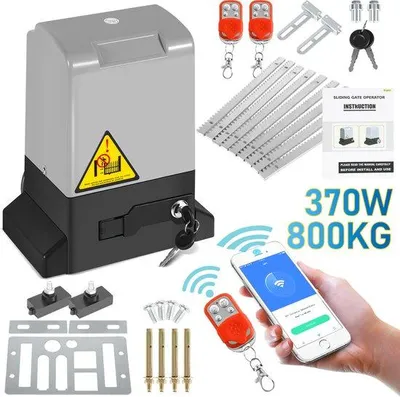 Immagine prodotto di Apertura automatica per cancelli scorrevoli da 350W - per cancelli scorrevoli fino a 12 metri e con un peso massimo di 800 kg - Sistema di automazione per cancelli scorrevoli - Colore: grigio - con 2 chiavi e telecomando - adatto per hotel, fabbriche, porte scorrevoli, cantieri (con funzione Bluetooth)