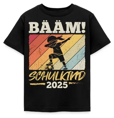 Produktbild von Spreadshirt Bääm! Schulkind 2025 Einschulung Kinder T-Shirt, 122/128 (7-8 Jahre), Schwarz