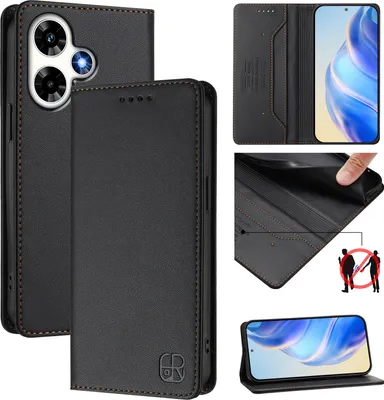 Produktbild von Lederhülle für Infinix Hot 30 4G Hülle Flip Brieftasche Kartenfächern Ständer Schutzhülle Schwarz