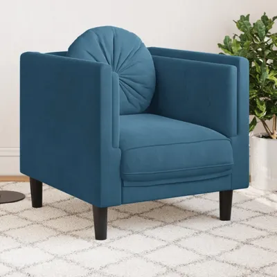 Produktbild von Design Sessel mit Kissen Blau Samt, Schlafsofas 2024 Neu
