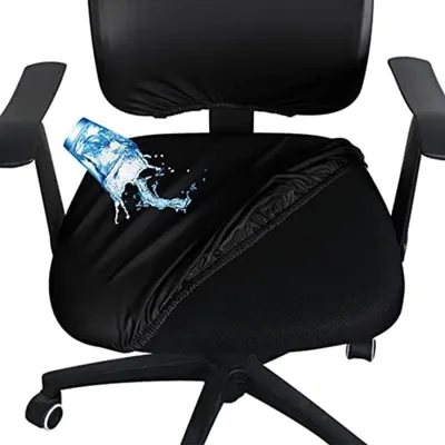 Produktbild von PolkaHome® Bureaustoelhoes, Kunstleder, wasserdicht, dehnbar, Stuhlbezug, für Computer, Armlehnen, Stühle (schwarz, 1 Stück)
