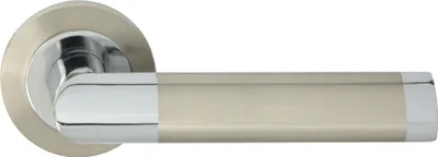 Produktbild von DOMINO Türgriff Drückergarnitur | Türklinke für Zimmertür, Bürotür, Kellertür & Innentür | Türbeschläge aus Aluminium | Chrom/Nickel Türdrückergarnitur | JARO-R ECO M6/M9