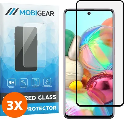 Produktbild von Mobigear Premium 9.98 Samsung Galaxy A71 Panzerglas Gehärtetes Glas Displayschutz - Hüllenfreundlich - Schwarz (3er Pack)