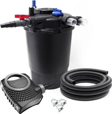 Produktbild von SunSun kompletná sada: CPF-30000 rybníkový tlakový filter do 12000 l s 55-wattovým UV-C čističom, NEO6000 SuperEco rybníkové čerpadlo 6000 l/h 40 W, 5 m rybníková hadica 38 mm (1 1/2"), hadicové svorky W1 44-47 mm