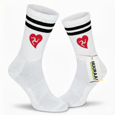 Produktbild von Huuraa Uni Socken Isle of Man Flagge Herz 42/46 Black Baumwolle Tennissocken Geschenkidee