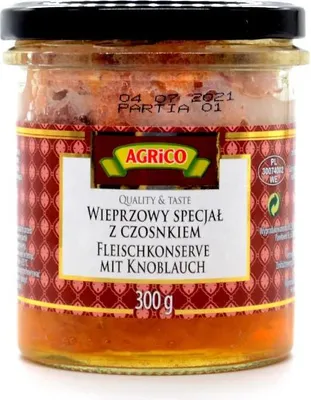 Produktbild von Agrico "Wieprzowy specjal z czosnkiem" Fleischkonserve mit Knoblauch 300g
