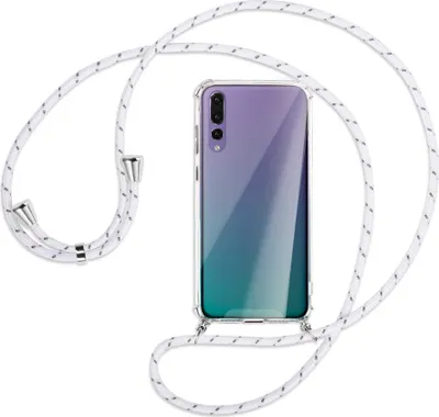 Produktbild von Handykette Backcover-Schutzhülle mit Band (Metall silberfarben) für Huawei P20 Pro - weiß/grau