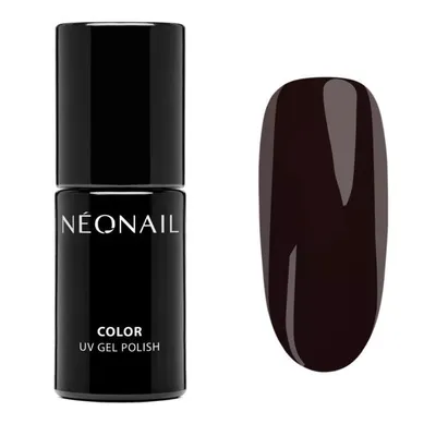A bottle of dark brown UV gel nail polish and a swatch of the polish.