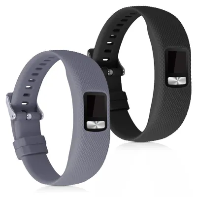 Produktbild von kwmobile 2x Uhrenarmband für Garmin Vivofit 4 Armband - Fitnesstracker Band Set aus TPU Silikon - Ersatzarmband Smartwatch - Grau Schwarz