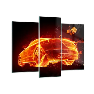 Produktbild von Bilder auf glas - Auto Feuer Illustration - 130x100cm - Glasbilder - Wandbilder - Kunstdruck - zum Aufhängen bereit - Wanddekoration aus Glas - Glas Bilder - Wandbild auf Glas - GCB130x100-0204