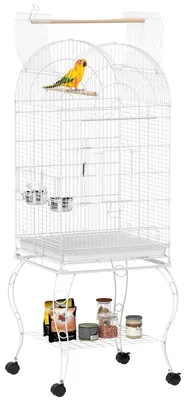 Image de Cage à oiseaux, fond amovible, équipée de roulettes, blanche, 51 x 51 x 153 cm
