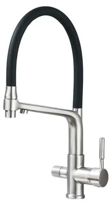 Produktbild von 3-Wege Küchenarmatur Flexible mit Wasserfilter-Anschluss, herausziehbare Brause, 360° schwenkbar, getrennte Wasserwege, Keramikkartusche Inox