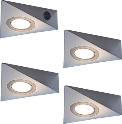 Produktbild von Rolux 4er-Set LED Dreieckleuchten ROKKY - 4 x 3 W, Edelstahl, 3200 K warmweiß, inklusive Konverter und Masterschalter; 141504