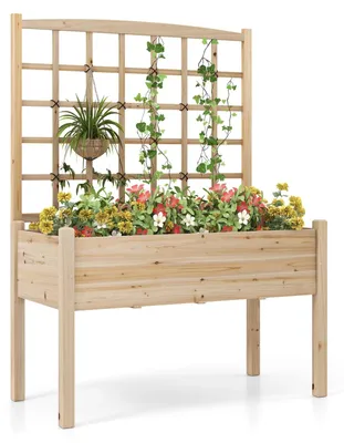 Image de Jardinier surélevé - Jardinière - Bac à légumes - Potager - Bac à herbes - Jardinière avec treillis - Bois naturel de pin