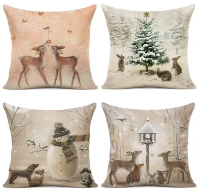Produktbild von 4er-Set Kissenbezüge, 40 x 40 cm, dekorative Weihnachtskissen, Leinenkissenbezüge für Sofa, Schlafzimmer, Sessel