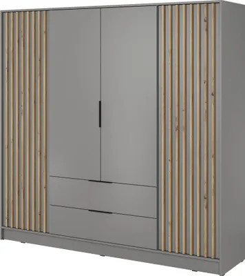 Obrázek produktu pro Furniture24 Šatní skříň Nelly 4D Šatní skříň 2 dveře 2 zásuvky Šedá šatní skříň se závěsnými dveřmi