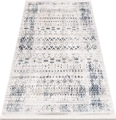 Produktbild von DISTIN 0833A marineblau / blau / weiß moderner Teppich - Boho, Vintage, Fransen Blau 180x270 cm