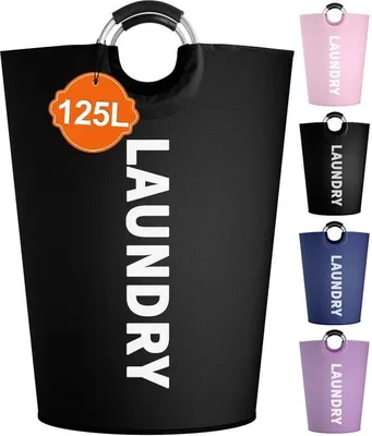 Image de Unyqoos® Panier à linge pliable, 125 litres – revêtement imperméable en polyéthylène (PE), base renforcée en Oxford 600D, pliable avec poignées en aluminium et rembourrage en EVA pour plus de confort