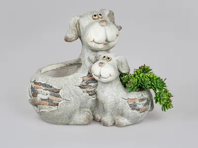 Produktbild von Pflanzgefäß Hundepaar STEINOPTIK H. 30cm B. 35cm creme grau Formano WA