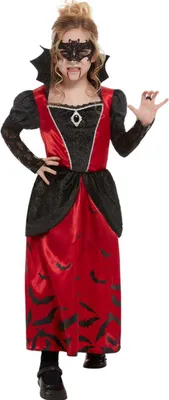 Produktbild von Vampir-Kostüm für Mädchen mit Maske Halloween-Kostüm schwarz-rot