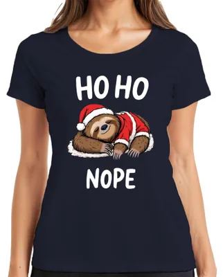 Immagine prodotto di HO HO NOPE Cappello di Natale del bradipo che dorme Regalo divertente Maglietta da donna, marina, XXL