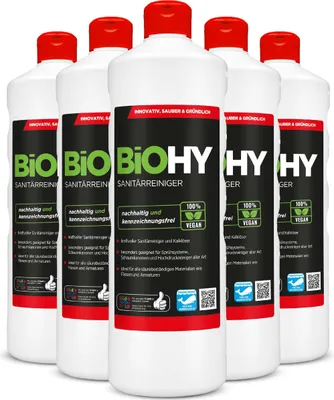 Produktbild von BiOHY Sanitärreiniger, Badreiniger, Kalklöser, Badezimmer Reiniger – 6er Pack (6 x 1 Liter Flasche)