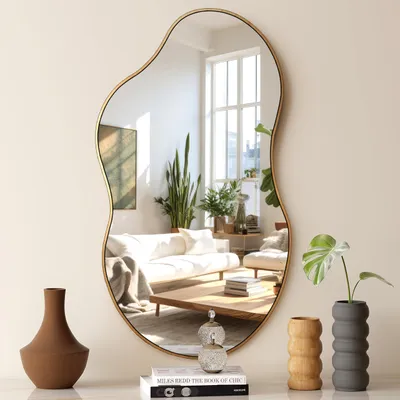 Asymmetrischer Wandspiegel 110x56 cm Gold Metallrahmen
