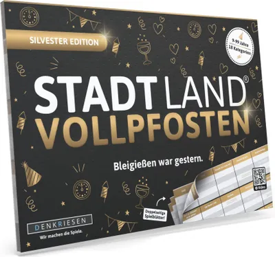 Produktbild von Stadt Land Vollpfosten® Silvester Edition – "Bleigießen war gestern." | A5 Spielblock