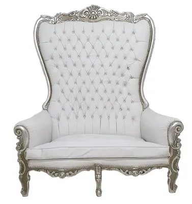 Produktbild von Barocksessel Sessel Weiß Silber Armlehne Thron Majestätisch König Royal XXL Retro Hochzeit Antik Event