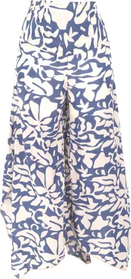 Produktbild von Palazzohose, Weite Bedruckte Boho Sommerhose, Weiter Hosenrock - Blau/weiß, Damen, Viskose, Größe: S
