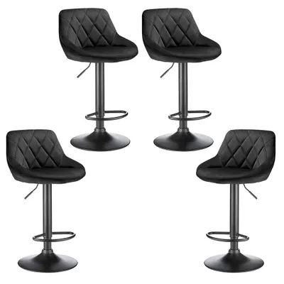 Produktbild von 4er Set Barhocker aus Samt Bistrohocker drehbar höhenverstellbar Barstuhl Schwarz