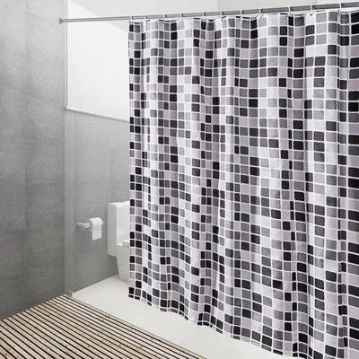 Obrázek produktu pro Sprchový závěs Wasbaardouche, nerezový, neabsorbující, bez zápachu, rychle schnoucí, vhodný do koupelen a sprchových koutů, rozměry 180 x 200 cm, mozaikový vzor.