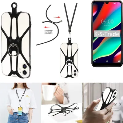 Produktbild von K-S-Trade 3in1 Handykette Handyband Handykordel Halsband Smartphone-Ring Handy-Ring kompatibel mit Wiko View 3 Fingerhalterung Handyring Tischständer
