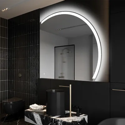 Produktbild von Unregelmäßiger asymmetrischer angeschnitten Spiegel mit LED Beleuchtung 97.5 x 97.5 cm - mit LED Beleuchtung - LED Farbe Kaltweiß 7000K - Individuell Nach Maß - Beleuchtet Wandspiegel Lichtspiegel Badezimmerspiegel - Sensor Schalter - OKRHB222