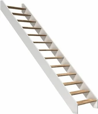 Produktbild von Pertura Wangentreppe Elenie Eiche Lackiert Ohne Setzstufen Seitenwange weiß gerade 83,5 cm 14 Stufen / 15 Steigungen Ohn