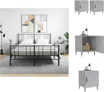 Imagen del producto de vidaXL Mesitas de noche, 2 unidades, color gris hormigón, 40x40x50 cm, material de madera. - Mesitas de noche