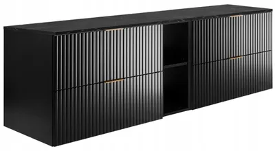 Image de Rodan | Meuble sous vasque Noir 140 cm - Plan effet marbre noir - Set 3 couleurs poignées - Soft-Close - Niche noire