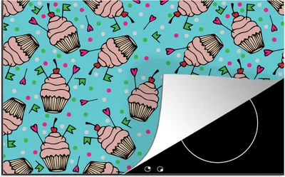 Produktbild von KitchenYeah© Herdabdeckplatte Cupcake - Punkte - Party - Muster , 81x52cm, Küche Deko, Glaskeramikkochfeld Herdabdeckung, Abdeckplatte fùr Kochfeld