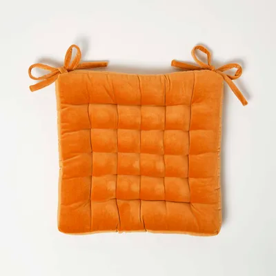 Produktbild von HOMESCAPES Samt-Stuhlkissen 40x40 cm - Baumwollsamt orange