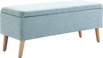 Produktbild von Sitzbank In Hellgrün Polsterbank Mit Stauraum, Leinenartiges Polyester, Gummiholz, Skandinavisches Design, 110X39X45Cm