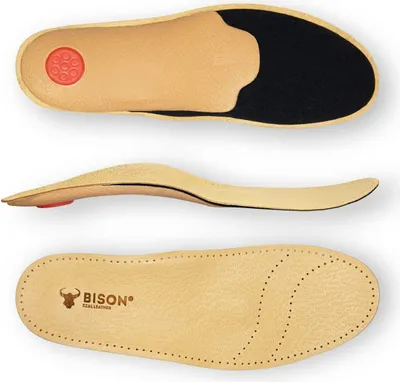 Produktbild von BISON ALFA - Leder Schuheinlagen Schuhe - Plattfuß Einlagen Fußschmerzen - Orthopädische Sohle mit Abschreibung Absatz - Leather Shoe Insoles - 1 Paar (43)