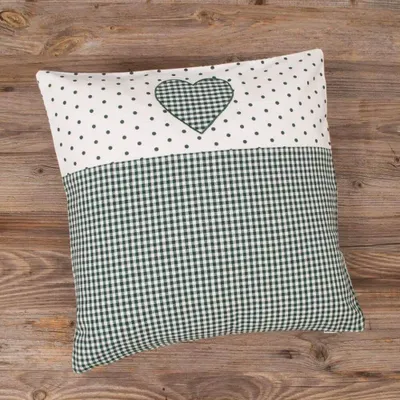 Produktbild von Kissen-Bezug 40x40 cm Herz grün Landhaus-Stil Baumwolle