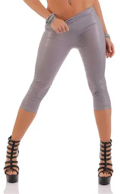 Produktbild von Damen 3/4 Leggings Capri Wet-Look Glanz Matt; Grau Matt/S/36