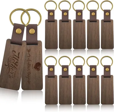 Produktbild von Holz-Schlüsselanhänger 12 Stück, Natürliche Holzscheiben, Zum Malen, Kreative DIY Geschenke