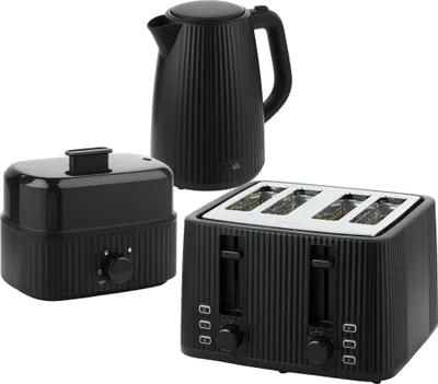 Produktbild von 1,7L Schnellkoch-Wasserkocher und 4-Scheiben-Toaster-Set, Eierkocher für 6 Eier mit Kontrollleuchte Schwarz